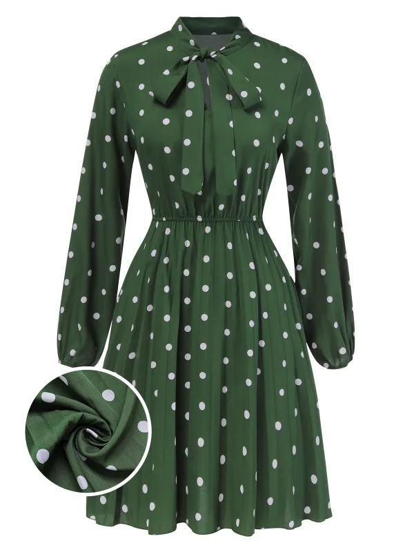 1940s Polka Dot Drawstring Pleated Dress sold by Retro Stage
