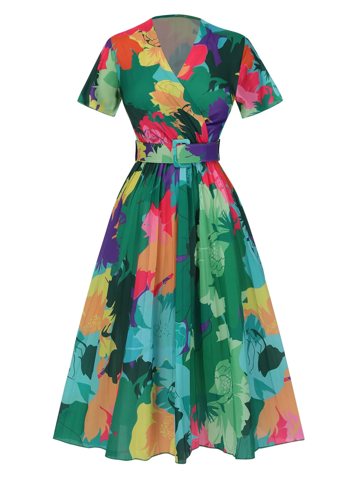 1940s Floral V-Neck Belt Dress sold by Retro Stage product image thumbnail 2
