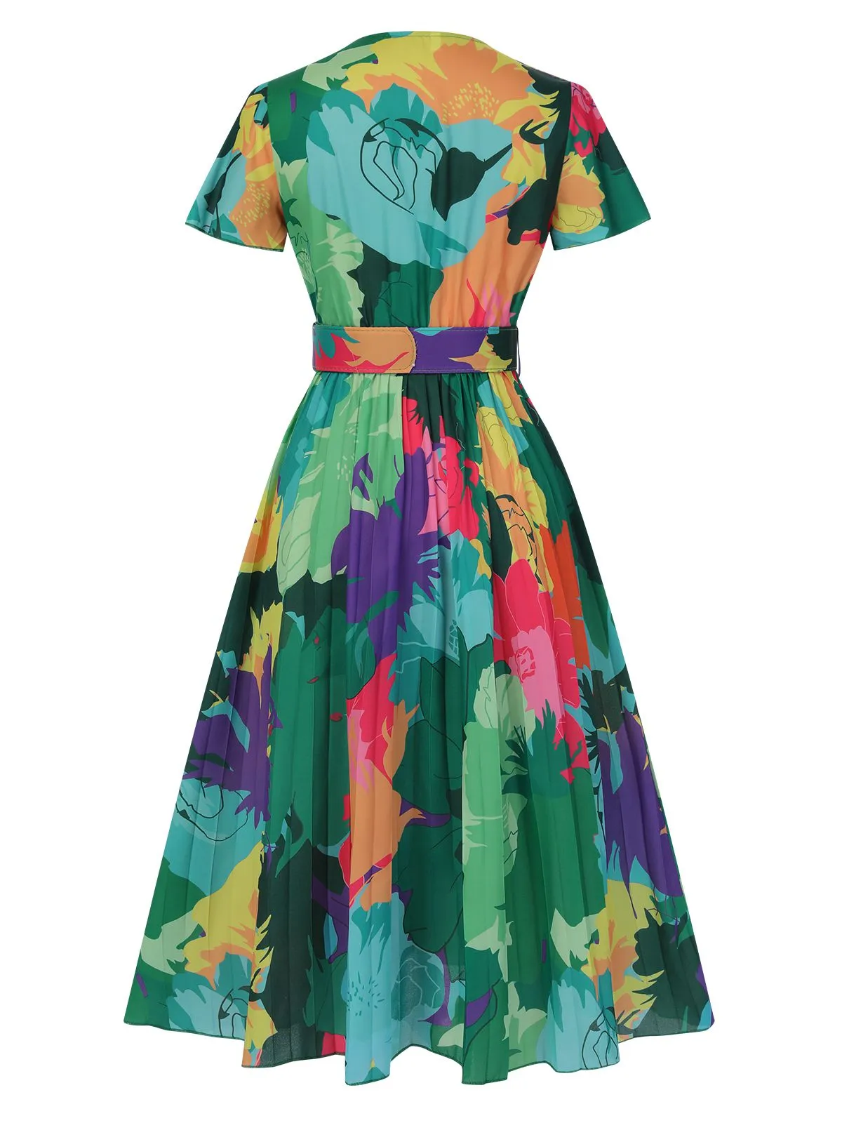 1940s Floral V-Neck Belt Dress sold by Retro Stage product image thumbnail 3