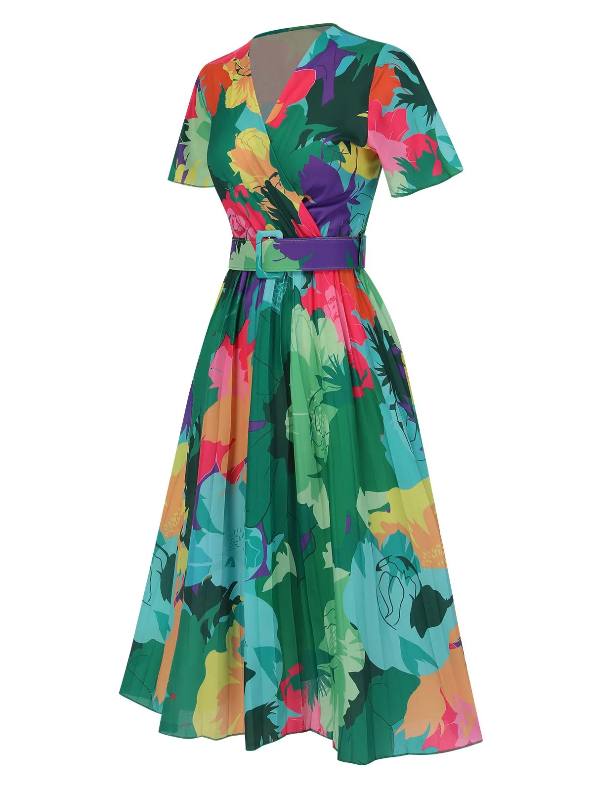 1940s Floral V-Neck Belt Dress sold by Retro Stage product image thumbnail 4