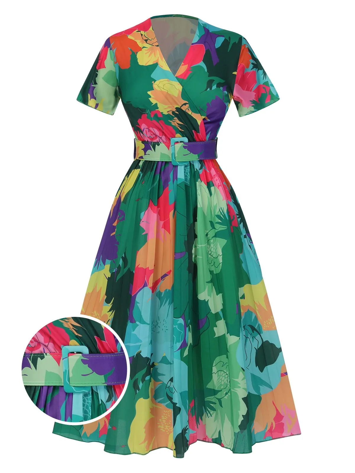 1940s Floral V-Neck Belt Dress sold by Retro Stage