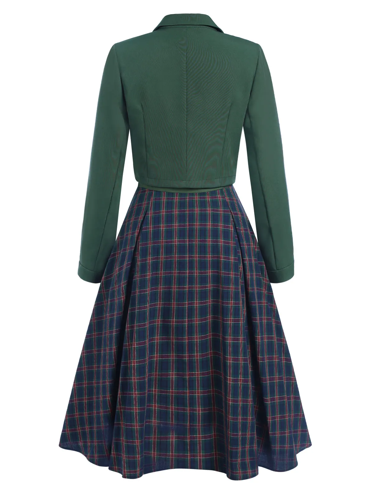 2PCS Green 1940s Lapel Button Blazer & Plaids Dress sold by Retro Stage product image thumbnail 4