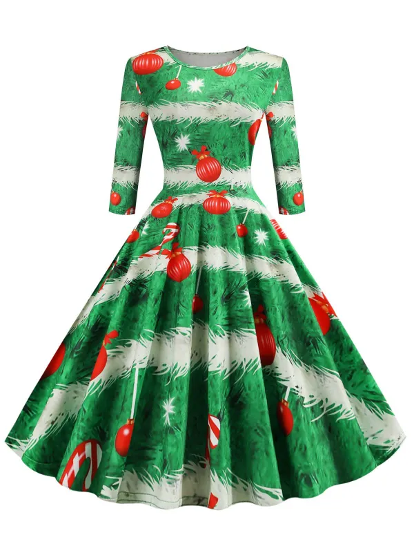 1950s Christmas Crew Neck Half Sleeve Dress sold by Retro Stage