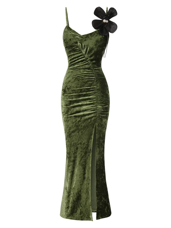 1930s Slit Spaghetti Straps Velvet Dress sold by Retro Stage