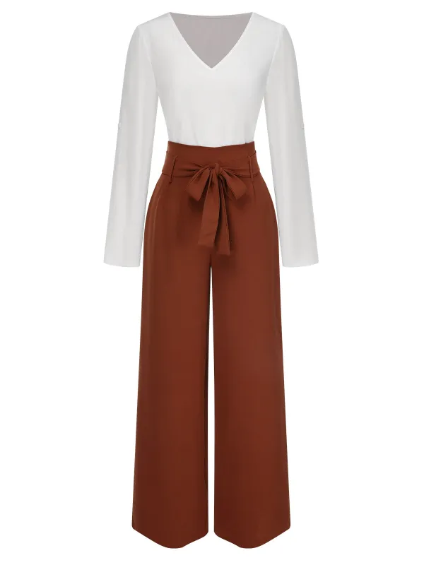 2PCS 1930s V-Neck Top & Wide Leg Lounge Pants sold by Retro Stage