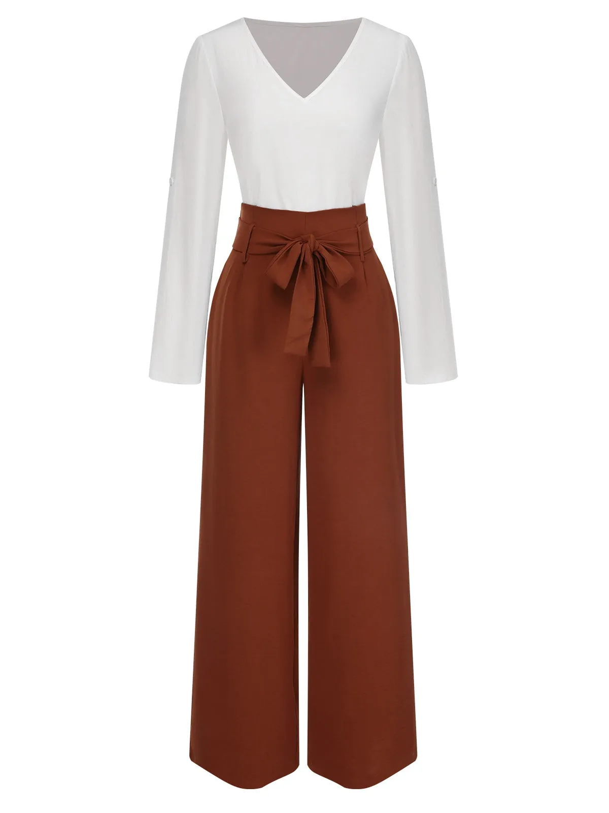 2PCS 1930s V-Neck Top & Wide Leg Lounge Pants sold by Retro Stage