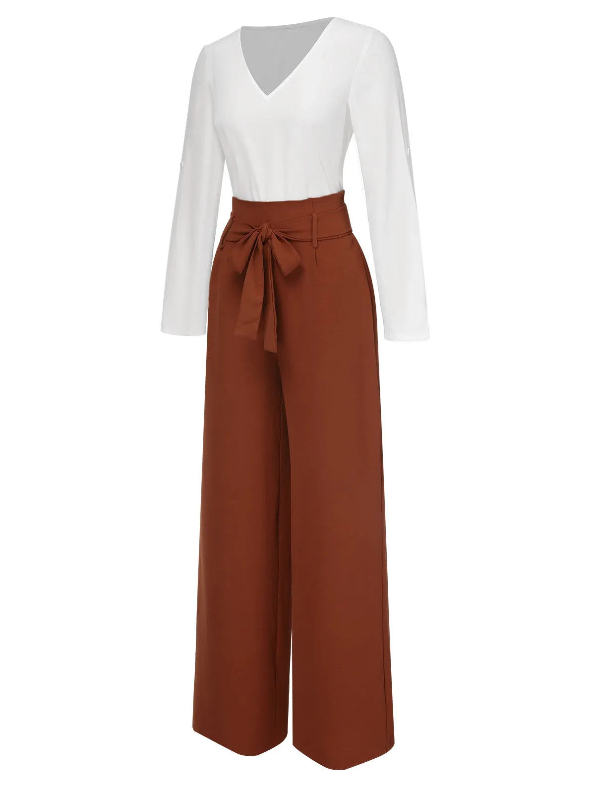 2PCS 1930s V-Neck Top & Wide Leg Lounge Pants sold by Retro Stage product image thumbnail 3