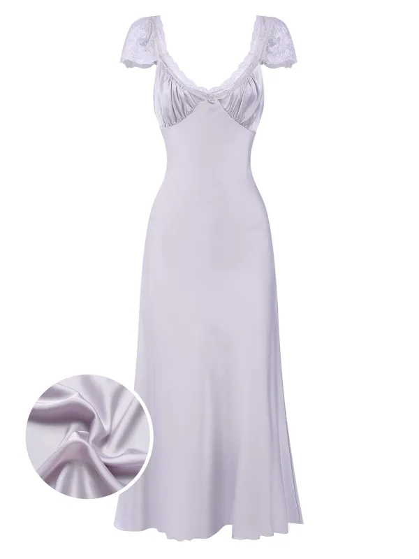 1930s Solid Deep V-Neck Lace Trim Nightgown sold by Retro Stage