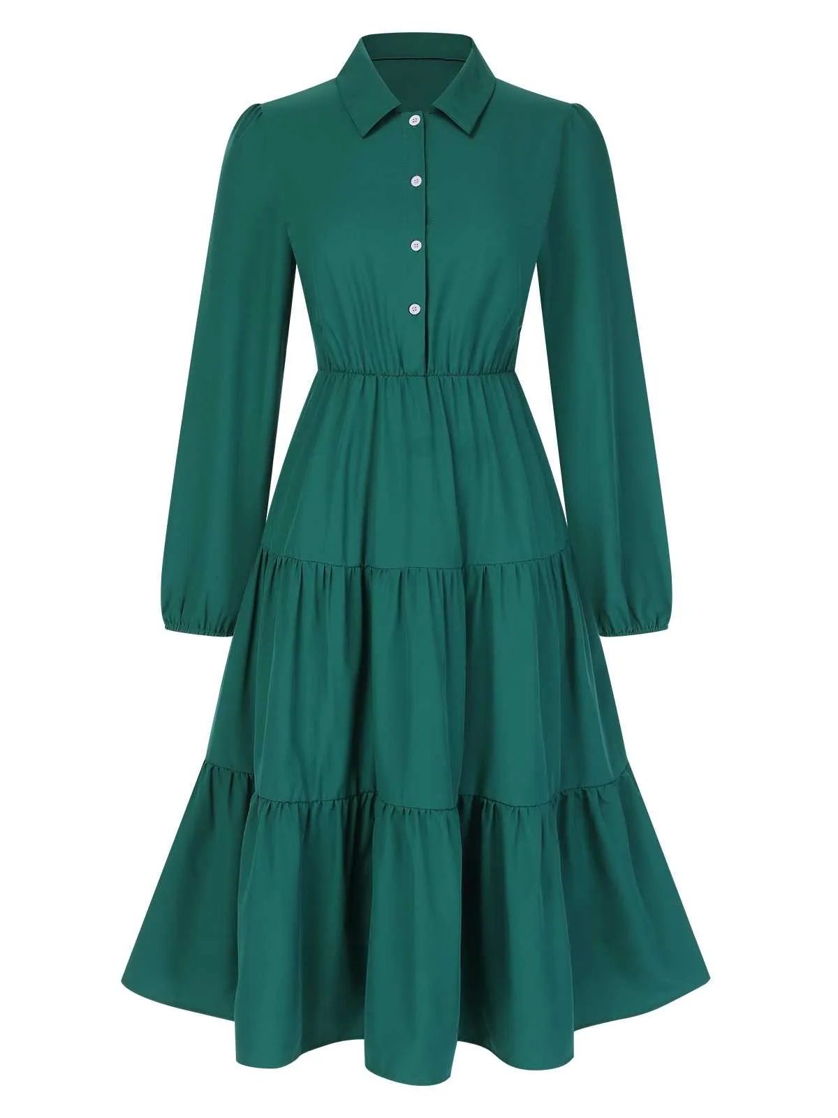 1950s Shirt Neck Tiered Solid Midi Dress sold by Retro Stage product image thumbnail 5