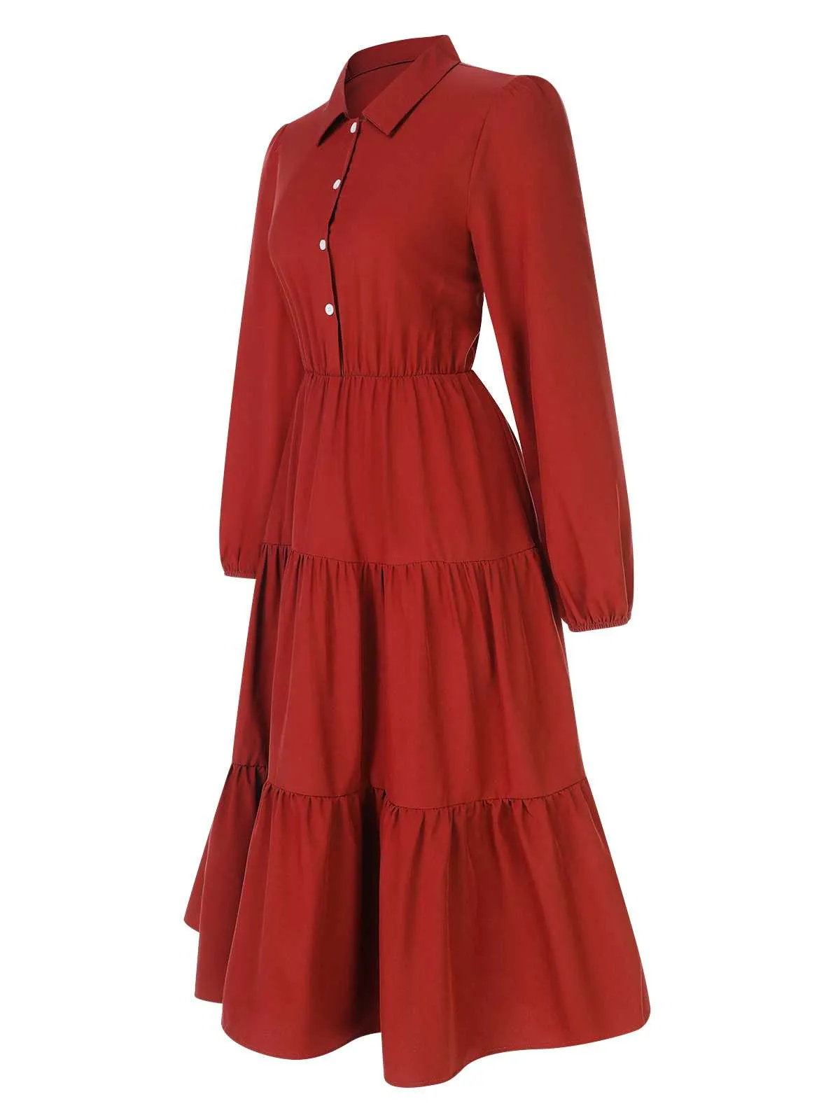 1950s Shirt Neck Tiered Solid Midi Dress sold by Retro Stage product image thumbnail 2