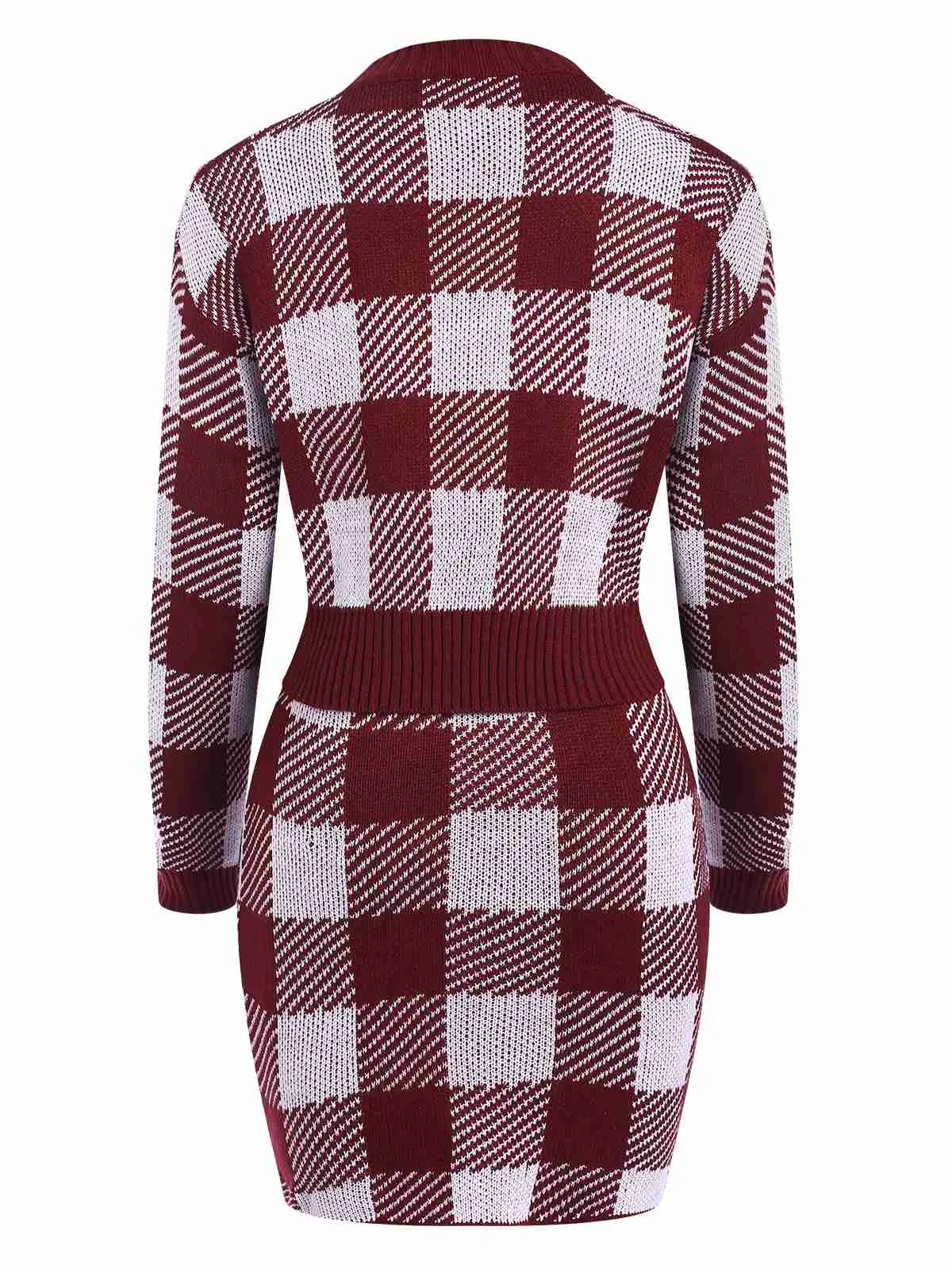 2PCS Wine Red 1960s Shepherd Plaid Knit Top & Skirt sold by Retro Stage product image thumbnail 3