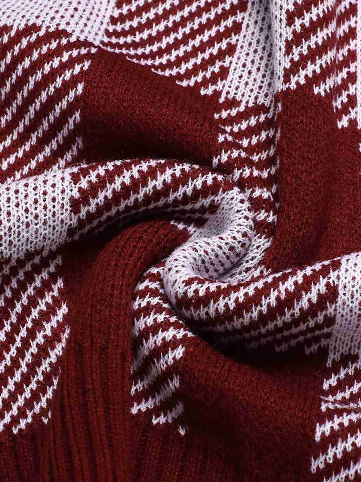 2PCS Wine Red 1960s Shepherd Plaid Knit Top & Skirt sold by Retro Stage product image thumbnail 4