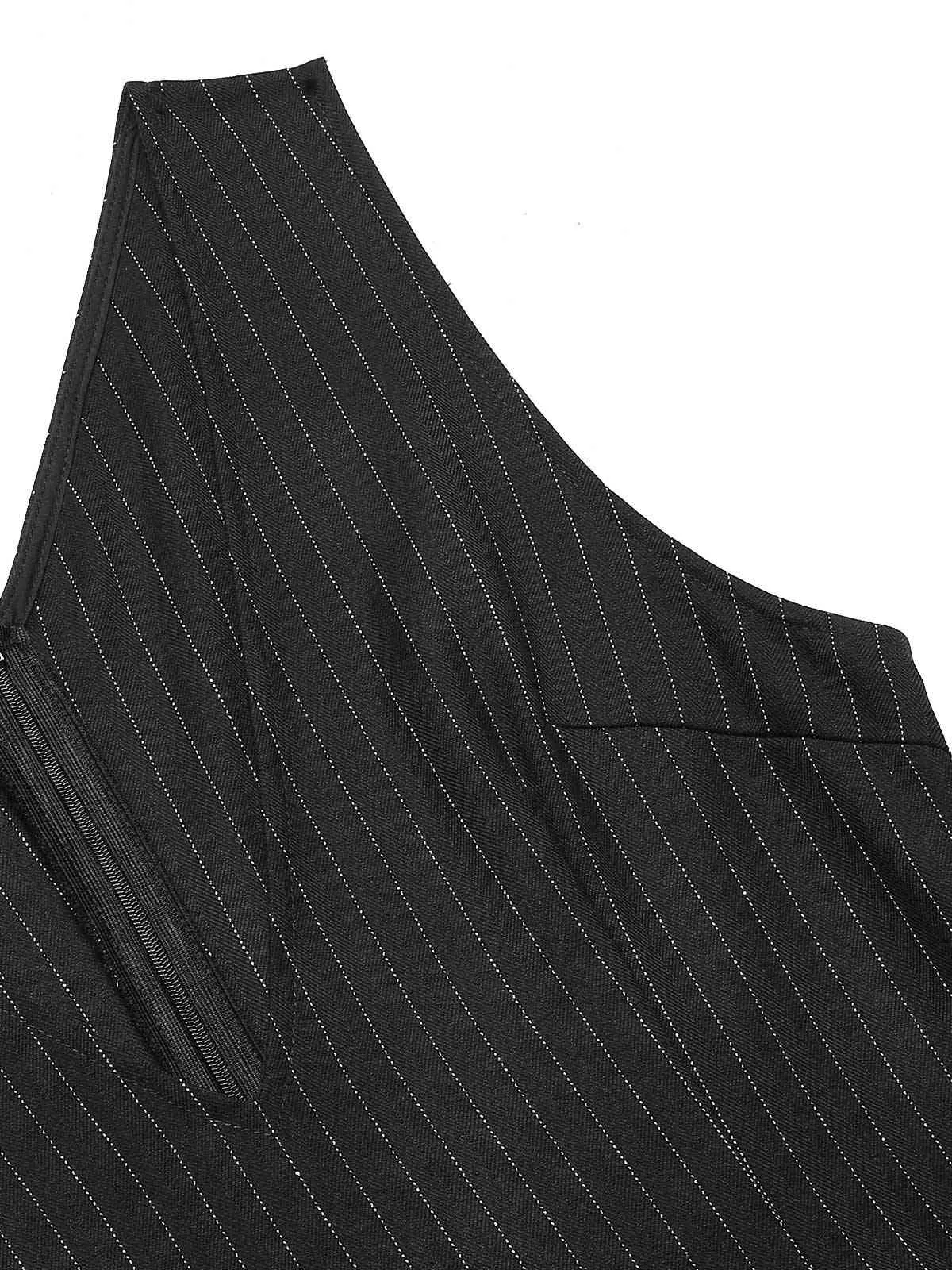 Black 1960s Striped V-Neck Belted Dress sold by Retro Stage product image thumbnail 5