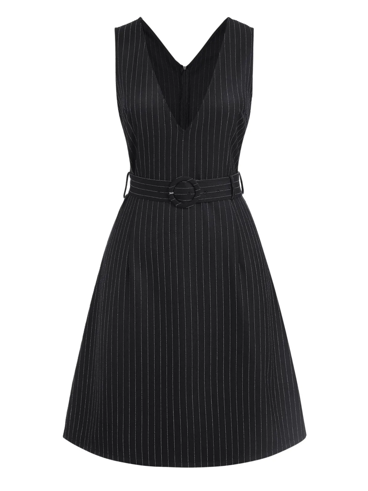 Black 1960s Striped V-Neck Belted Dress sold by Retro Stage product image thumbnail 2