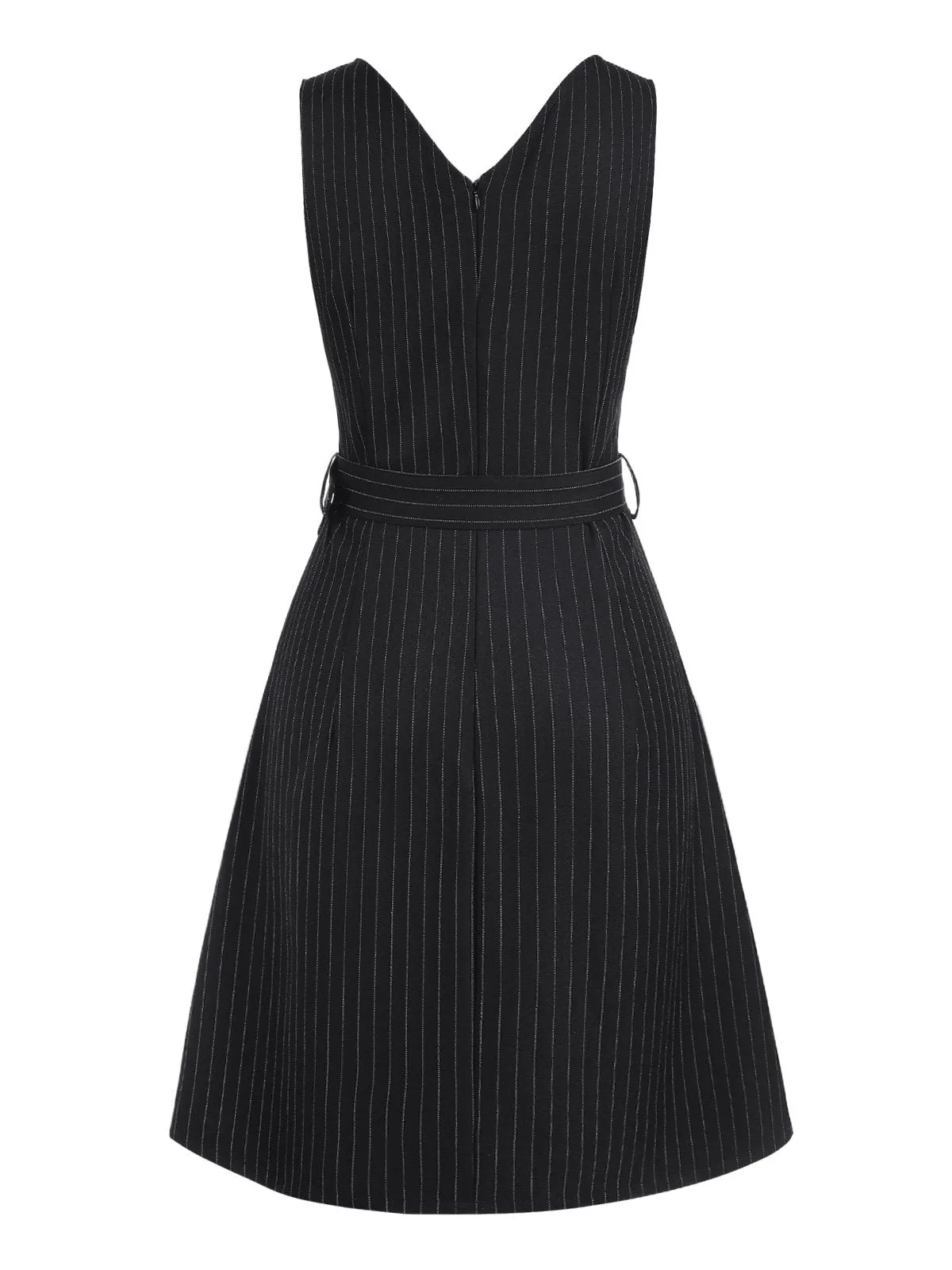 Black 1960s Striped V-Neck Belted Dress sold by Retro Stage product image thumbnail 4
