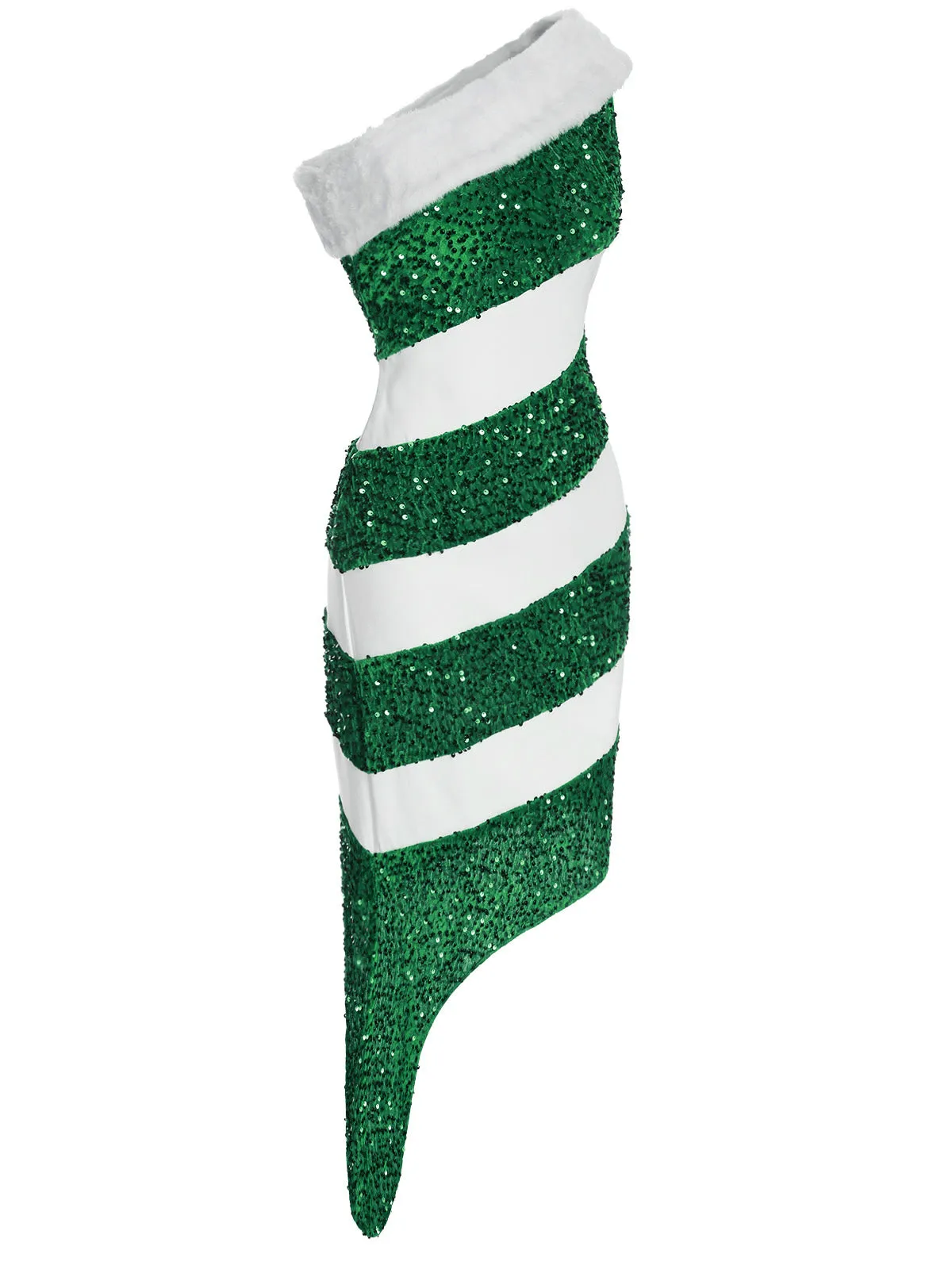 Green 1960s Candy Cane One-Shoulder Dress sold by Retro Stage product image thumbnail 3