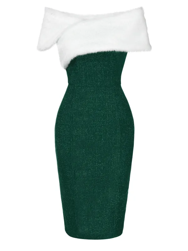 Green 1960s Faux Fur Off-Shoulder Dress sold by Retro Stage