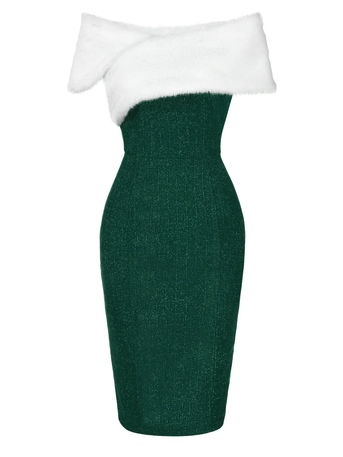 Green 1960s Faux Fur Off-Shoulder Dress sold by Retro Stage