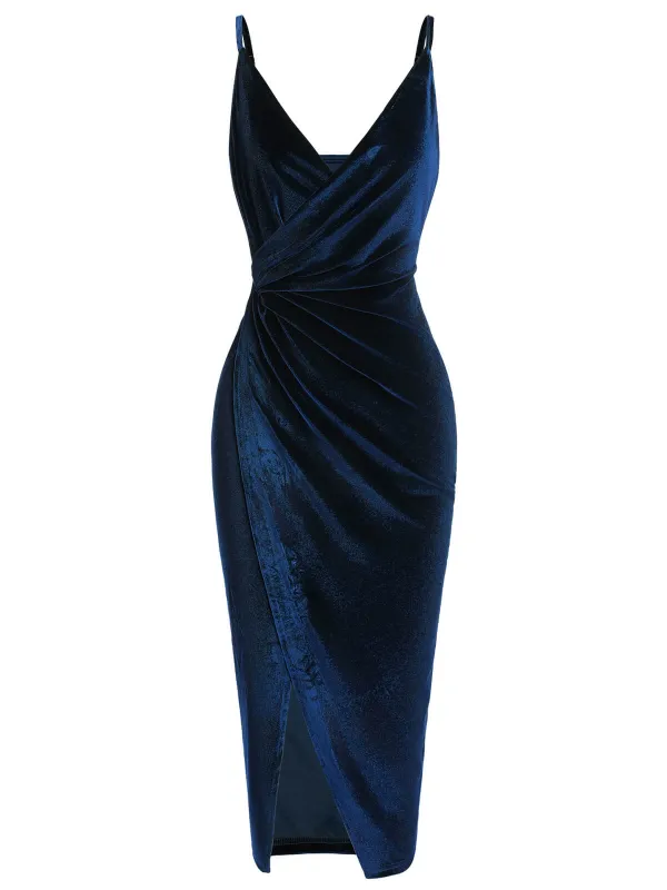 1960s Solid Velvet V-Neck Strap Dress sold by Retro Stage