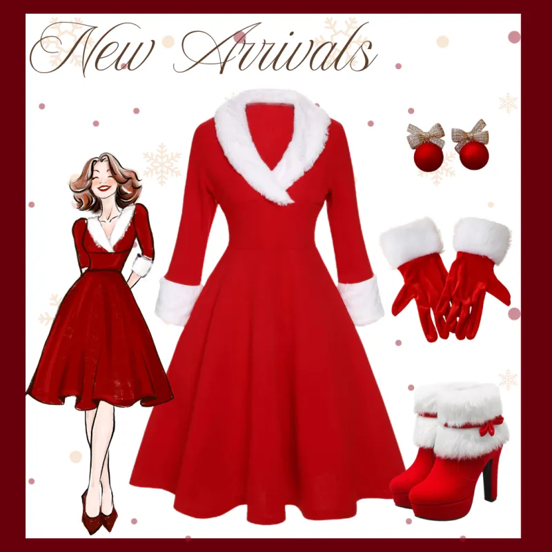 Red & White 1950s Christmas Lapel Dress sold by Retro Stage