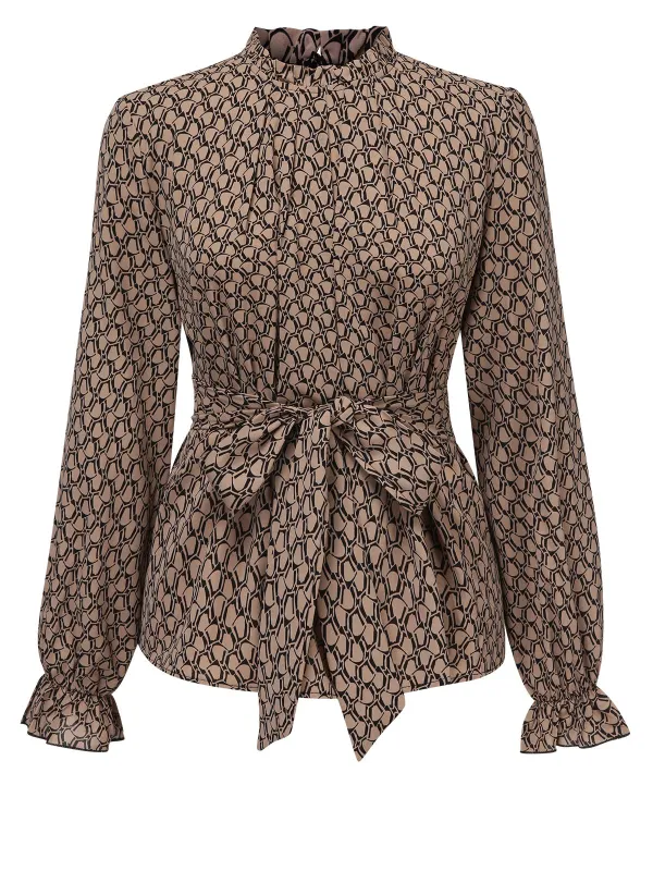 Brown 1950s Ruffles Tie Waist Blouse sold by Retro Stage