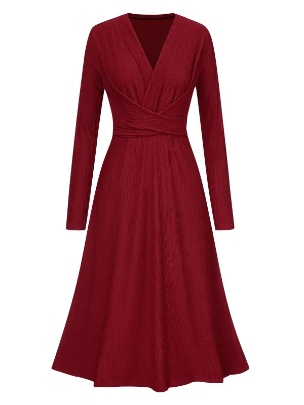 1940s V-Neck Wrap Waist A-Line Midi Dress sold by Retro Stage