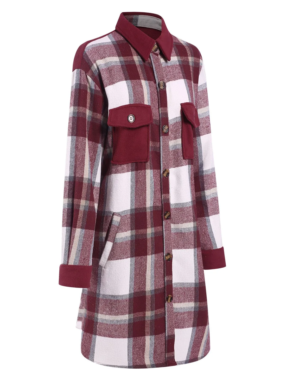 Wine Red 1950s Shirt Collar Tartan Plaid Coat sold by Retro Stage product image thumbnail 3