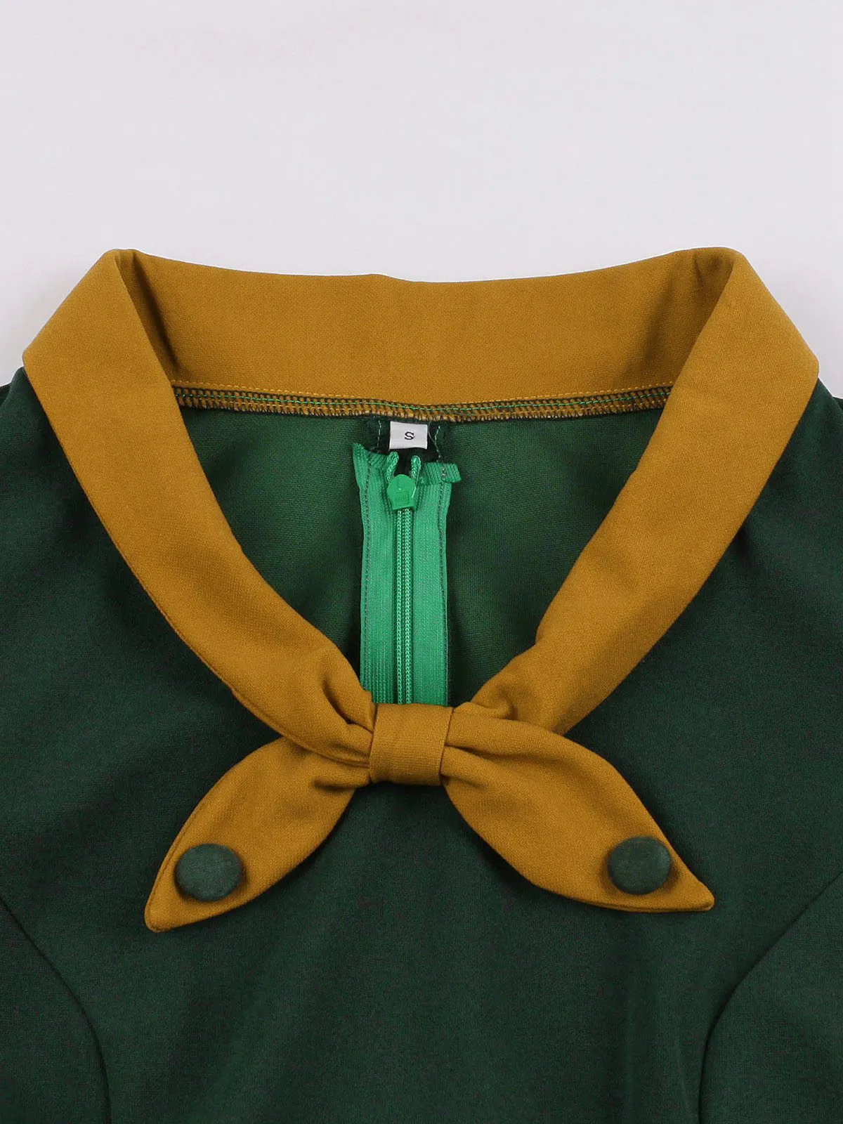 Green 1950s Tie Neck Contrast Patchwork Dress sold by Retro Stage product image thumbnail 3