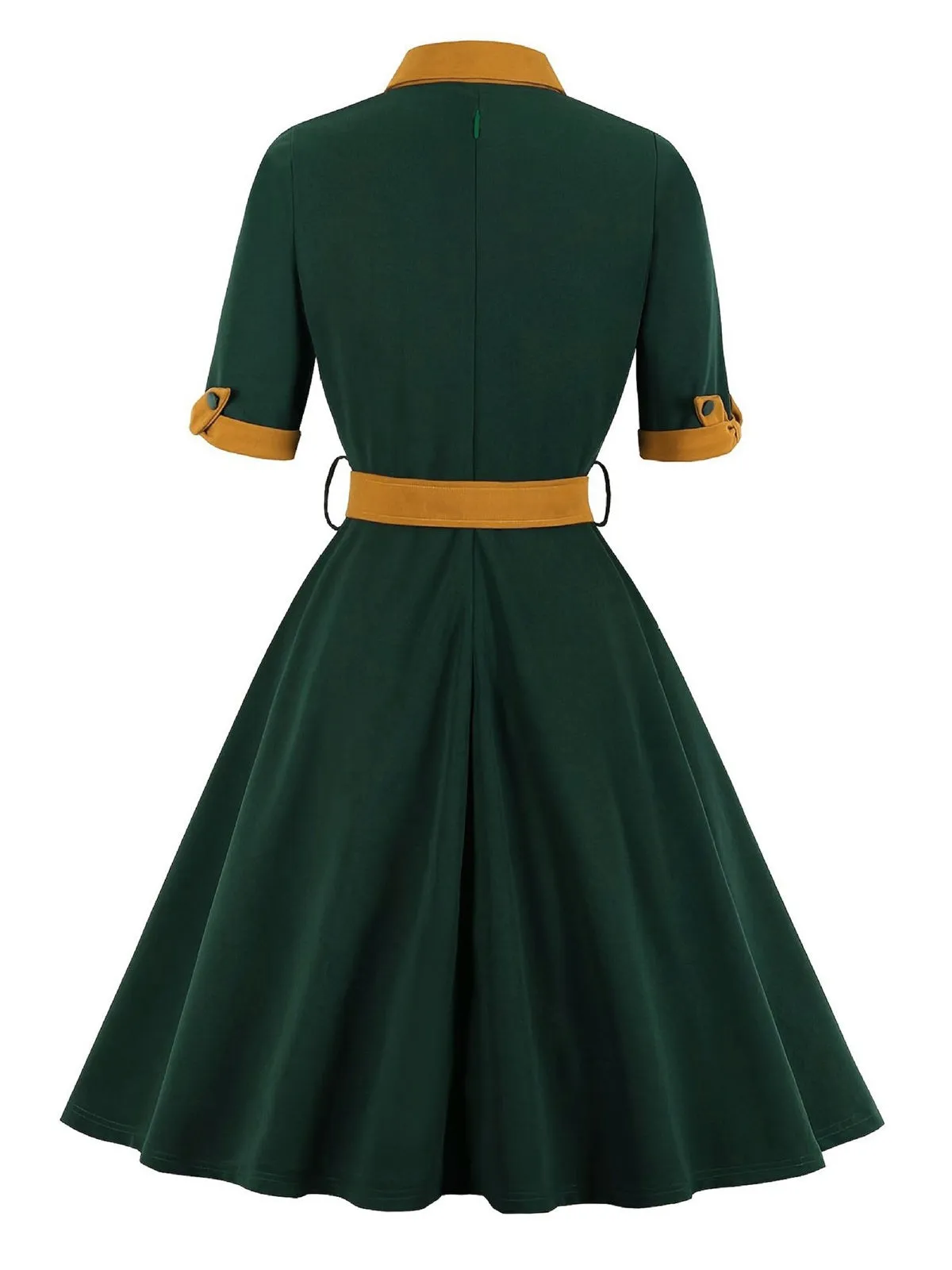 Green 1950s Tie Neck Contrast Patchwork Dress sold by Retro Stage product image thumbnail 2