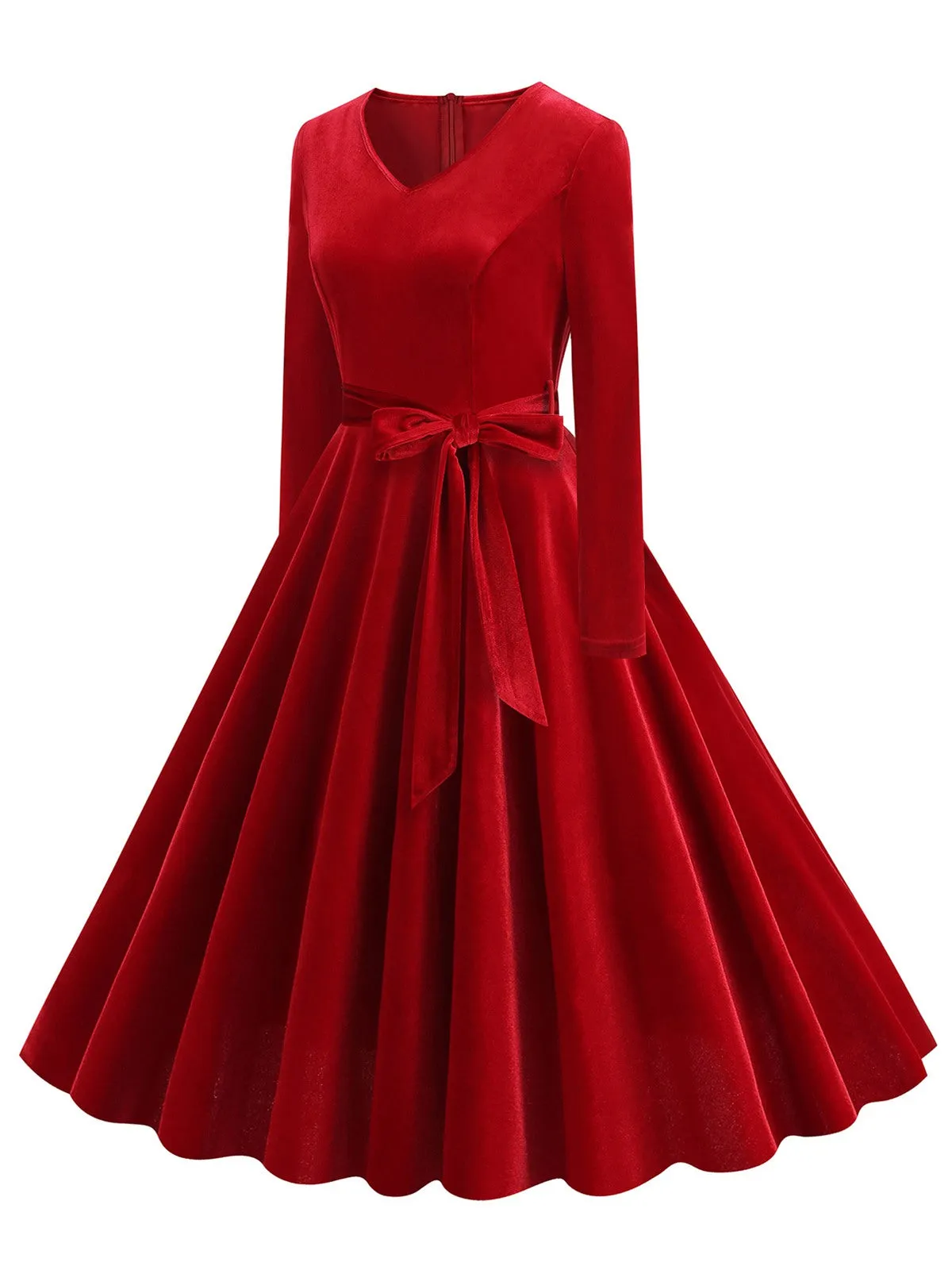 1950s Solid Velvet V-Neck Swing Dress sold by Retro Stage product image thumbnail 2