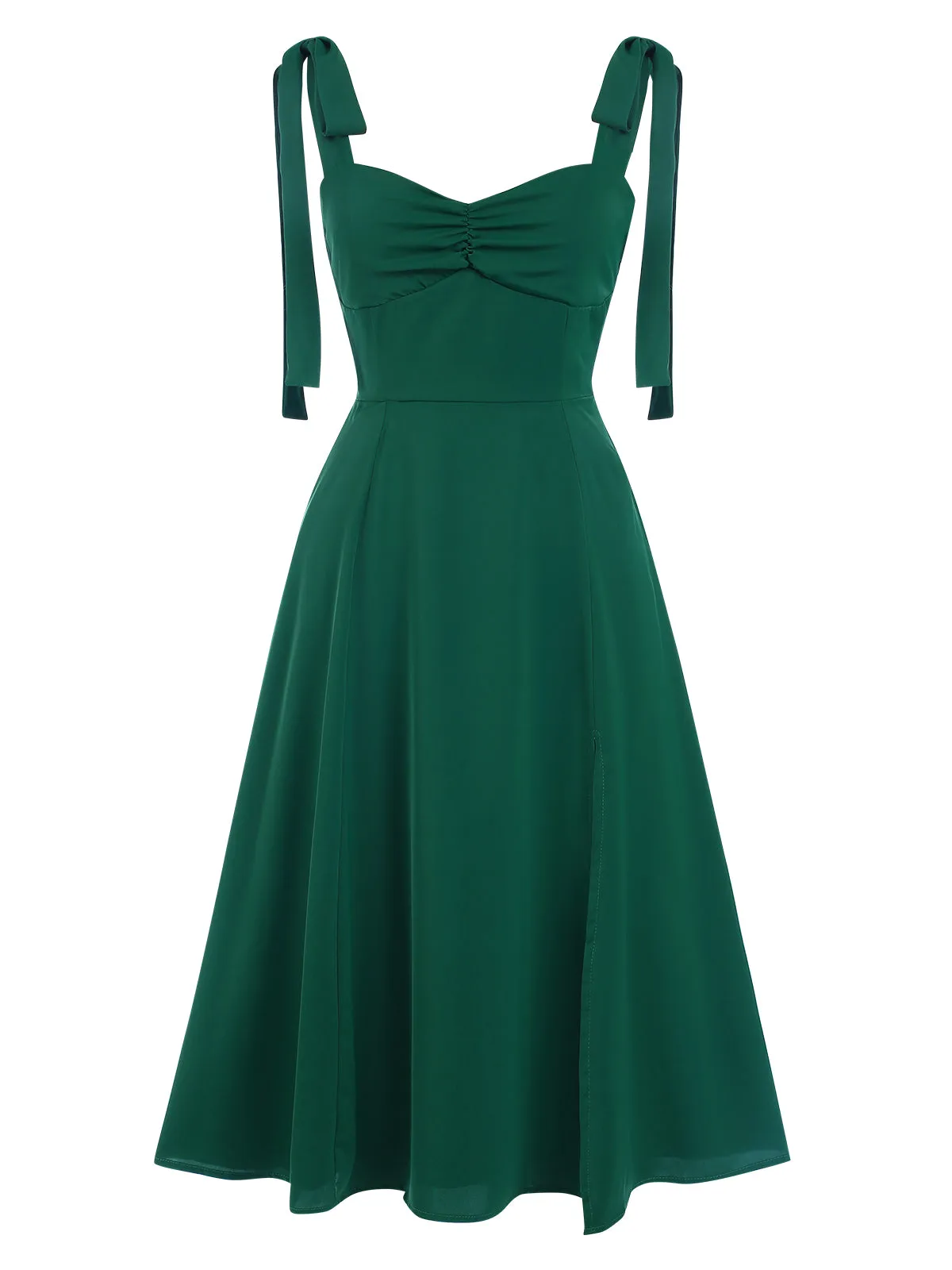 Green 1940s Sweetheart Neck Lace-Up Slit Dress sold by Retro Stage product image thumbnail 2