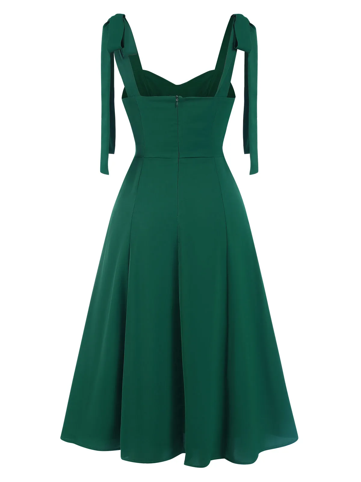 Green 1940s Sweetheart Neck Lace-Up Slit Dress sold by Retro Stage product image thumbnail 3