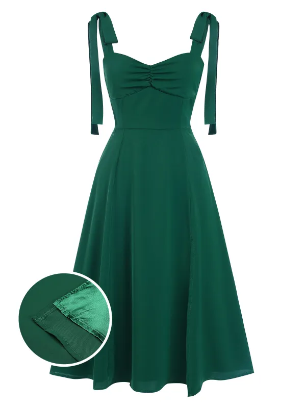 Green 1940s Sweetheart Neck Lace-Up Slit Dress sold by Retro Stage