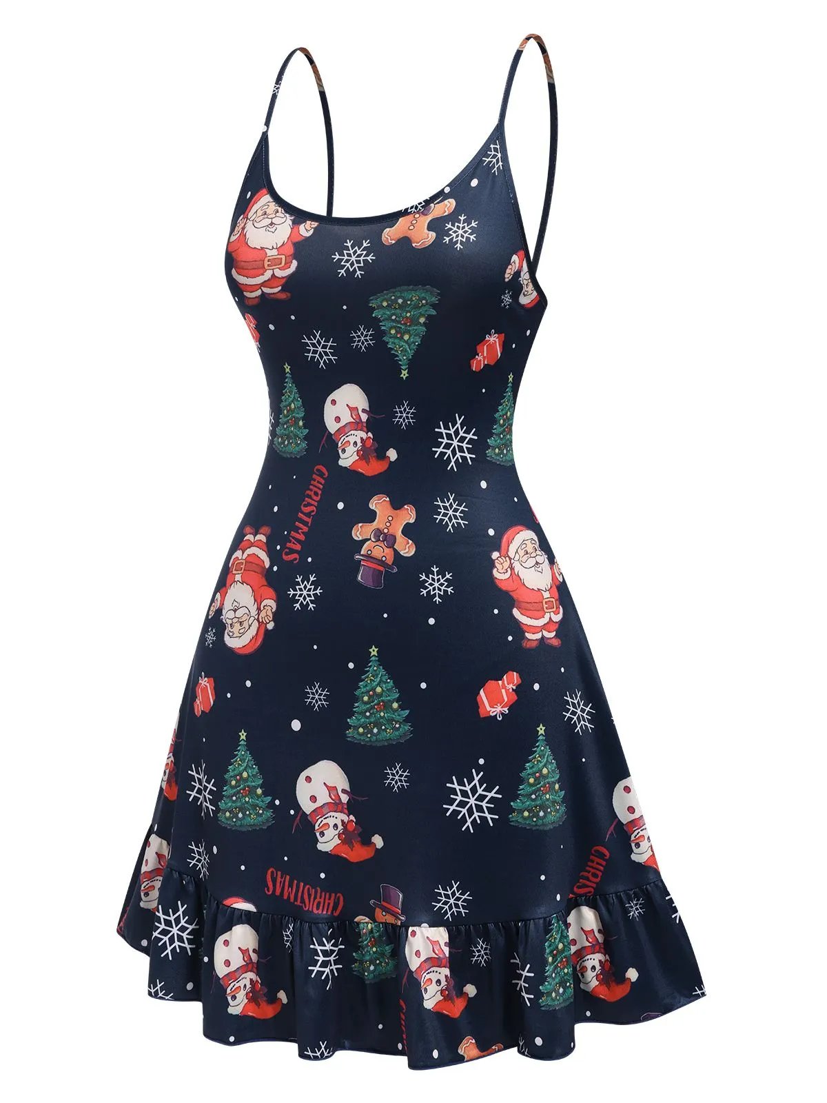 Dark Blue 1940s Christmas Straps Nightgown sold by Retro Stage product image thumbnail 2