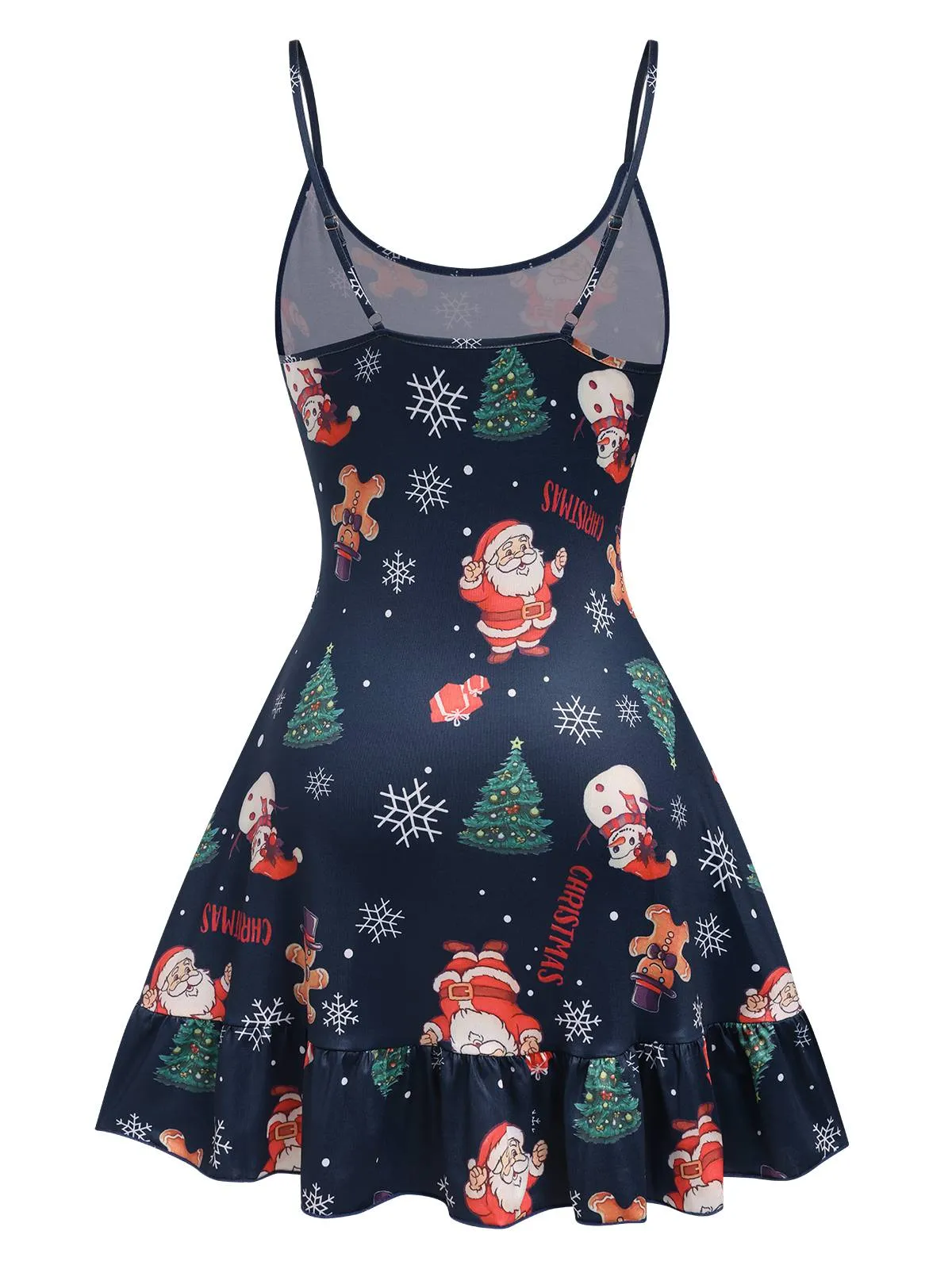 Dark Blue 1940s Christmas Straps Nightgown sold by Retro Stage product image thumbnail 3