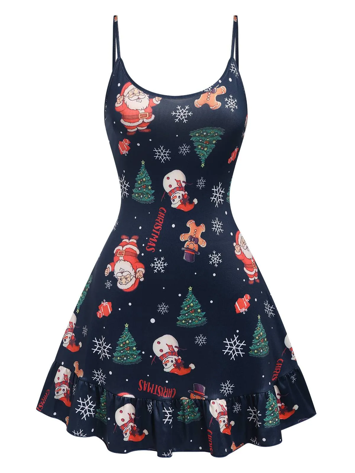 Dark Blue 1940s Christmas Straps Nightgown sold by Retro Stage