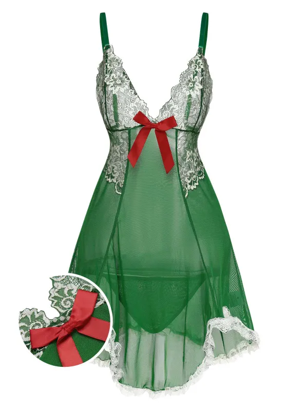 Green 1940s Lace Patchwork Sheer Nightgown sold by Retro Stage