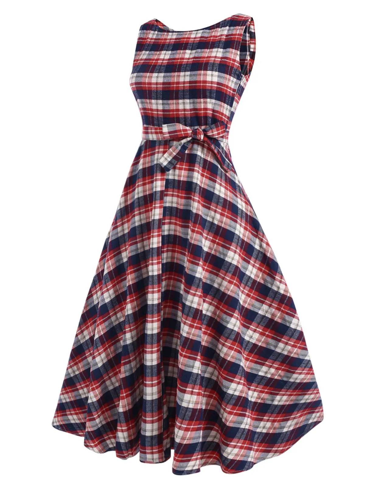 1950s Sleeveless Plaid Belted Swing Dress sold by Retro Stage product image thumbnail 2