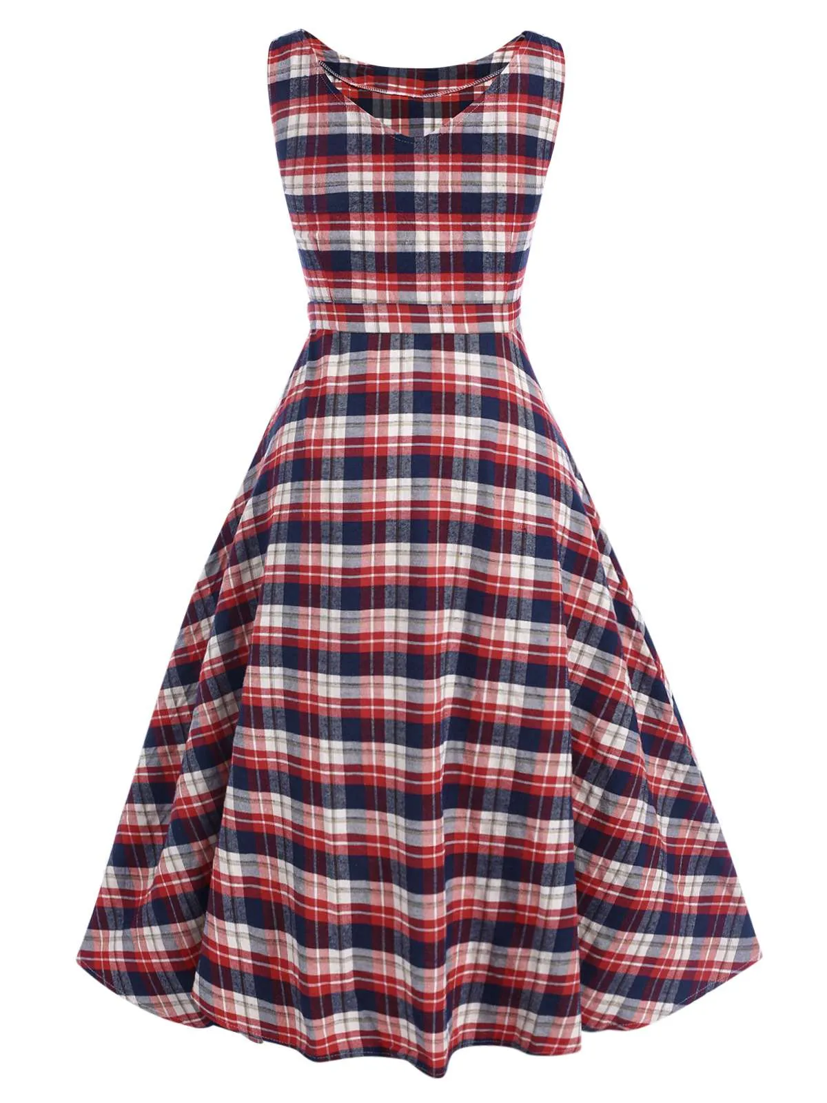 1950s Sleeveless Plaid Belted Swing Dress sold by Retro Stage product image thumbnail 3