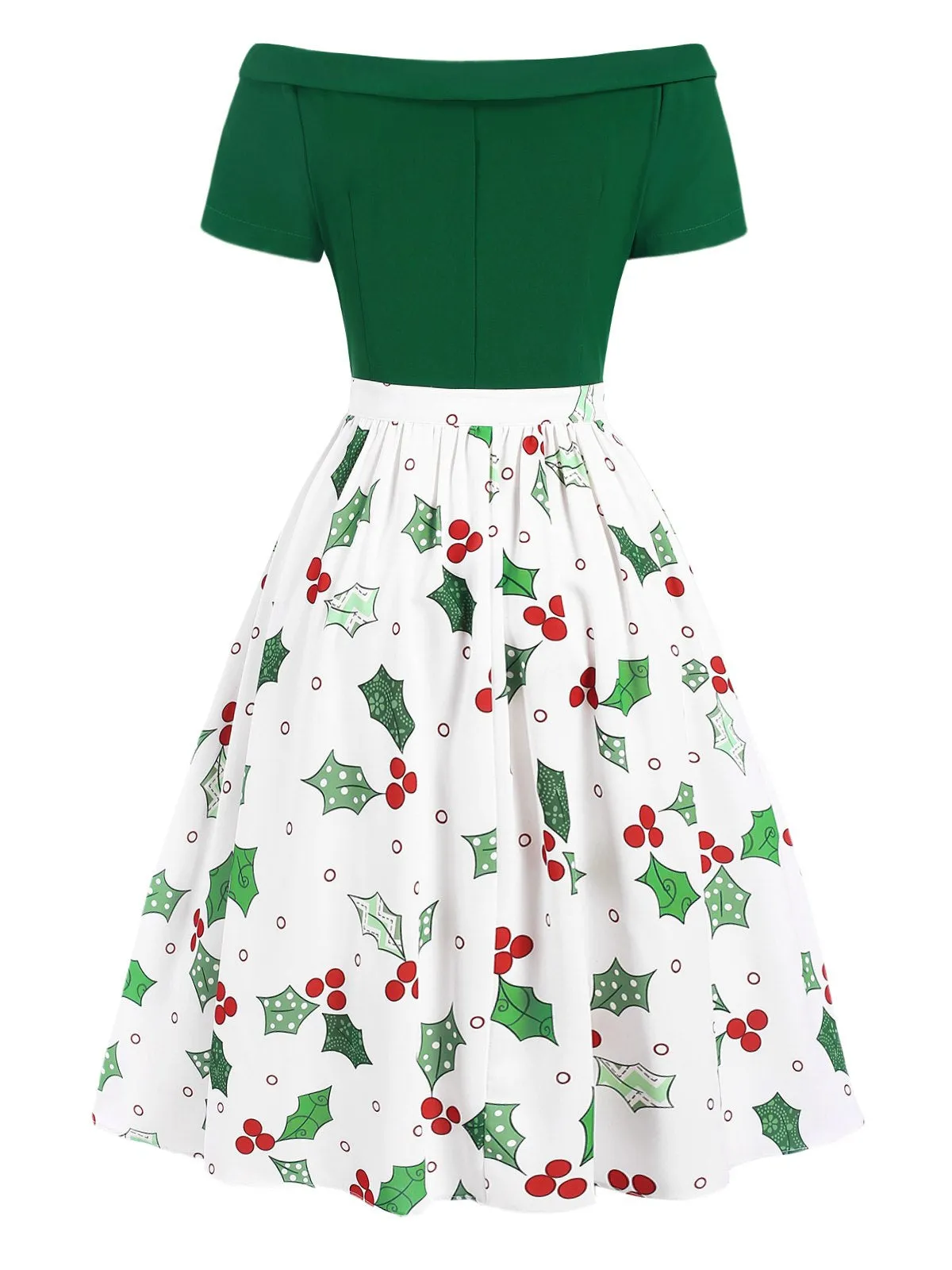 Green 1950s Off-Shoulder Christmas Patchwork Dress sold by Retro Stage product image thumbnail 4