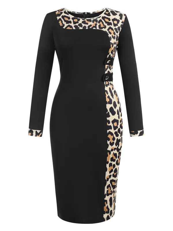 Black 1960s Leopard Patchwork Pencil Dress sold by Retro Stage