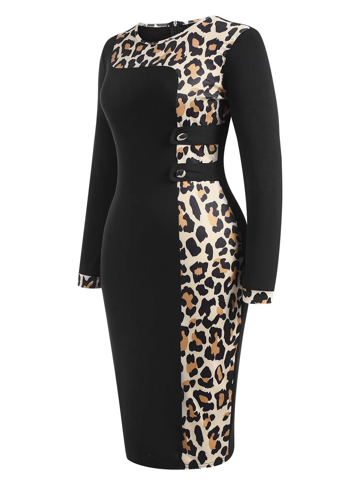 Black 1960s Leopard Patchwork Pencil Dress sold by Retro Stage product image thumbnail 2