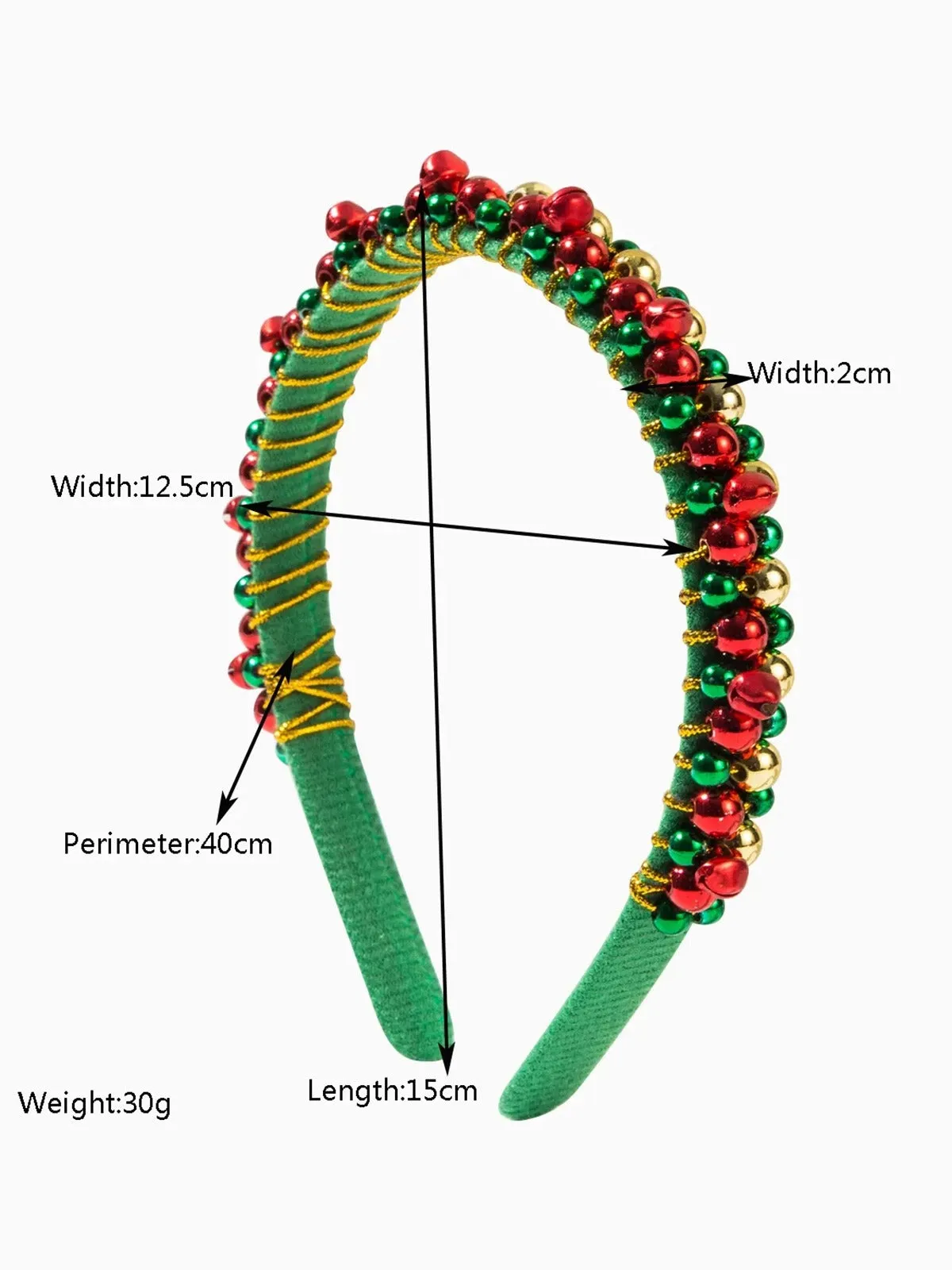 Christmas Colored Bell Beads Headband sold by Retro Stage product image thumbnail 3