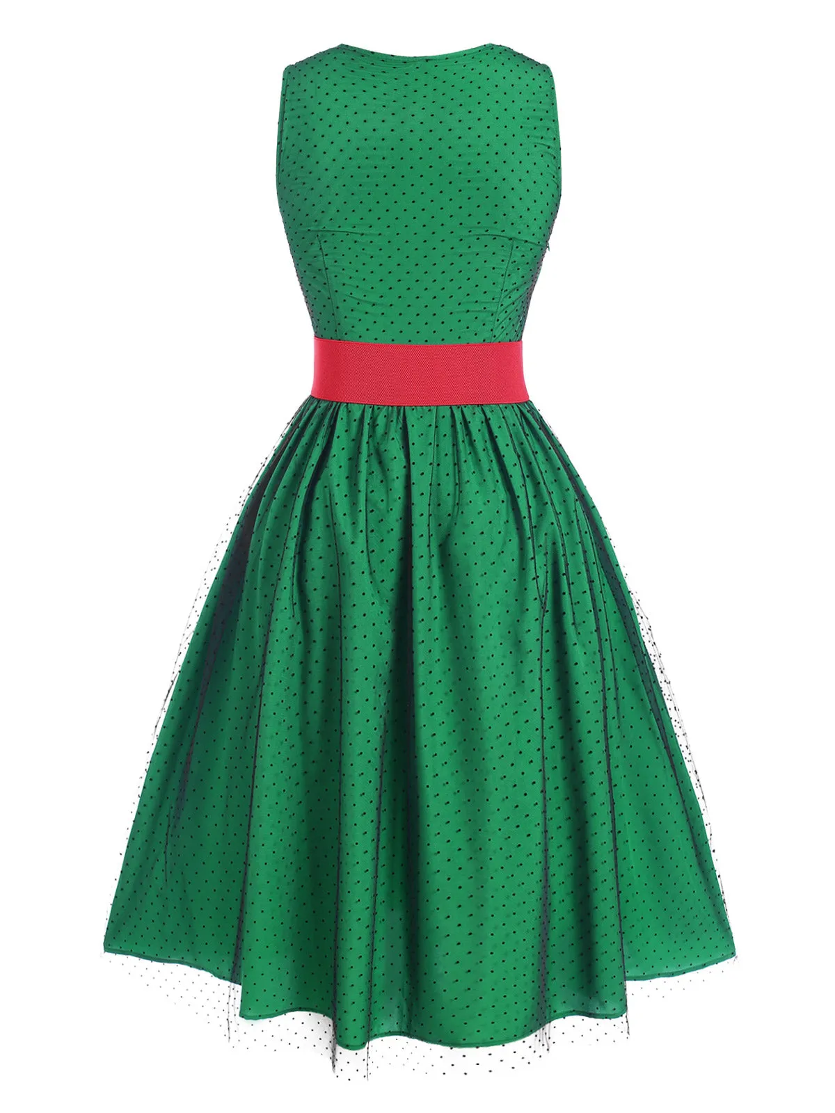 Green 1950s Polka Dot Mesh Patchwork Dress sold by Retro Stage product image thumbnail 4
