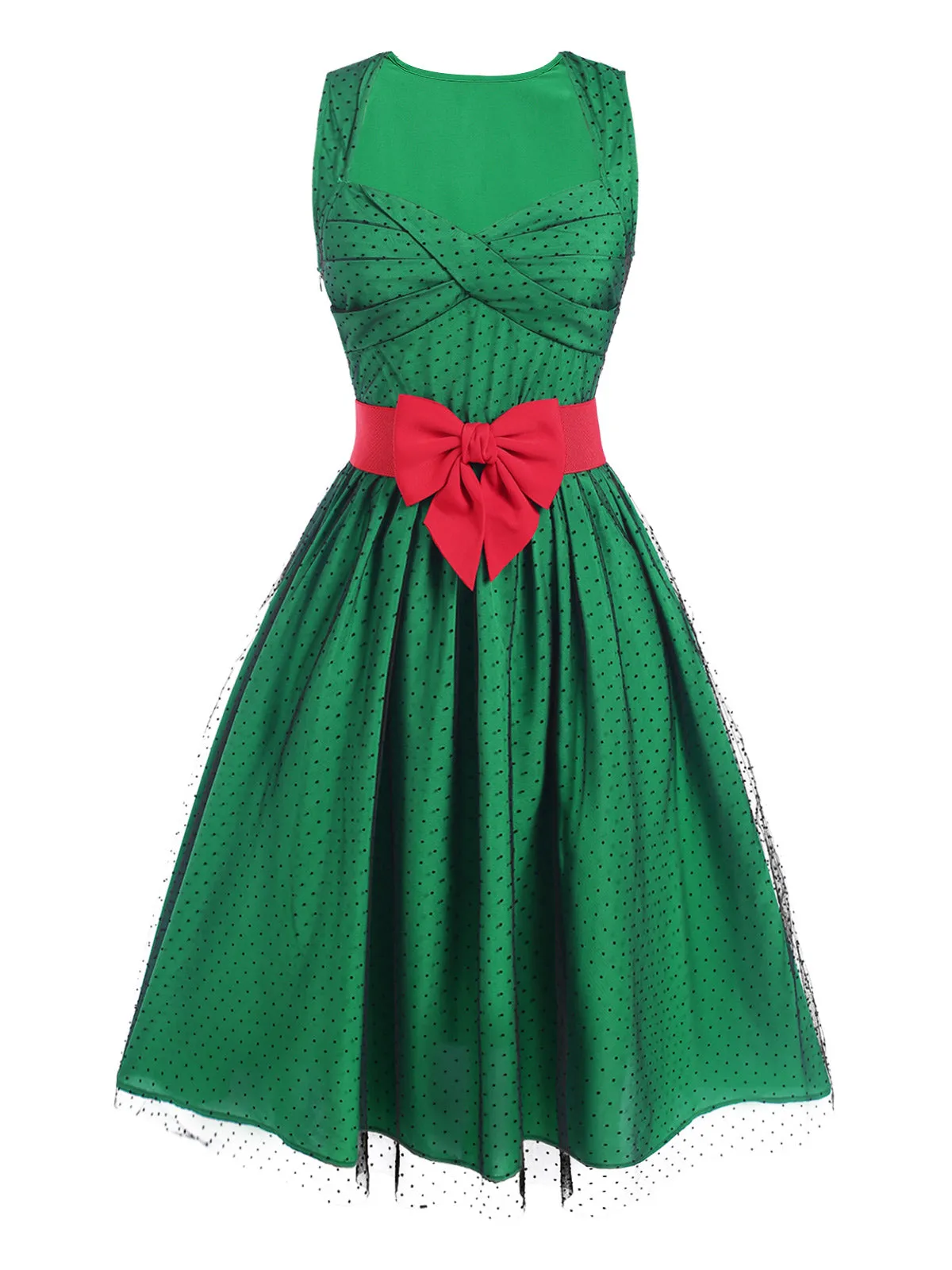 Green 1950s Polka Dot Mesh Patchwork Dress sold by Retro Stage product image thumbnail 2