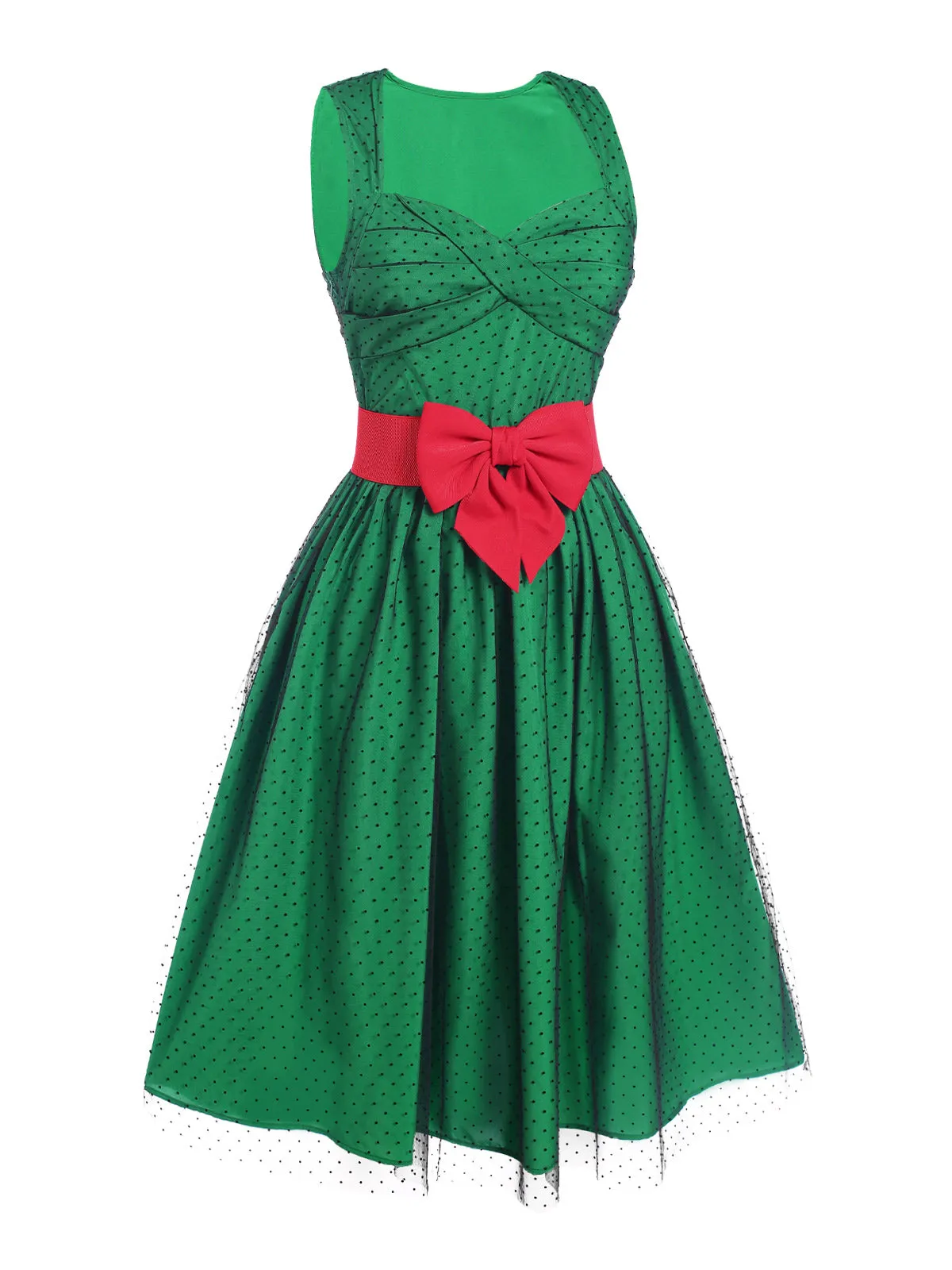 Green 1950s Polka Dot Mesh Patchwork Dress sold by Retro Stage product image thumbnail 3