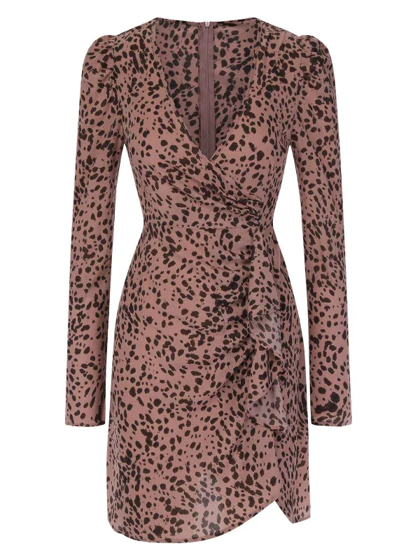 1960s V-Neck Dots Ruffle Wrap Dress sold by Retro Stage