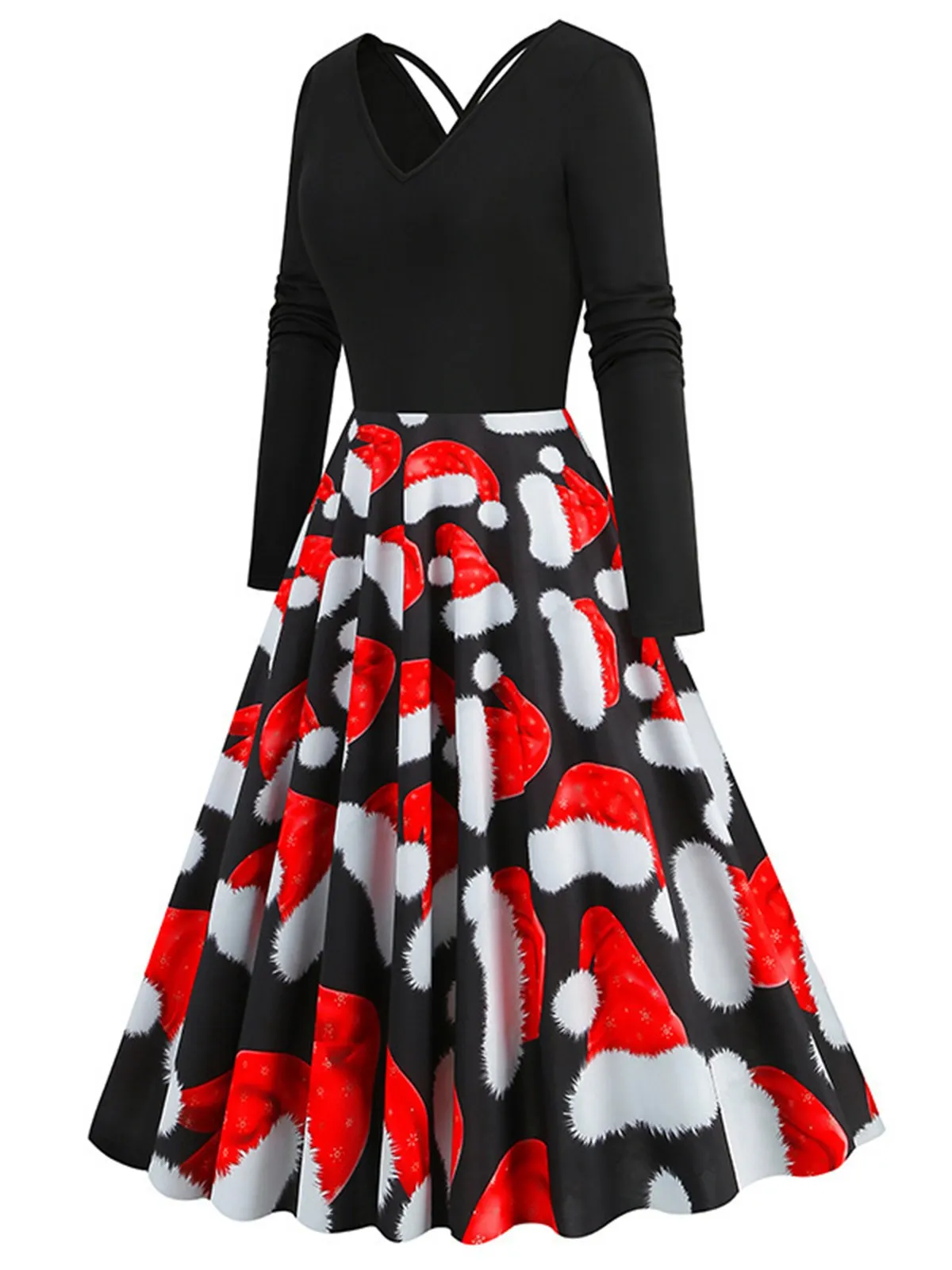 Red 1950s Christmas Santa Hat Patchwork Dress sold by Retro Stage product image thumbnail 2