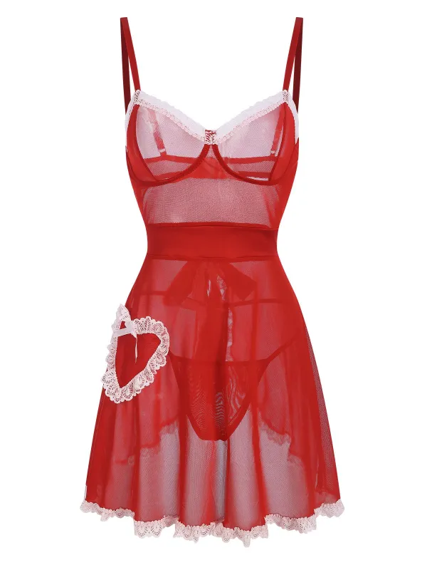 Red 1970s Sheer Lace-Up Nightgown sold by Retro Stage