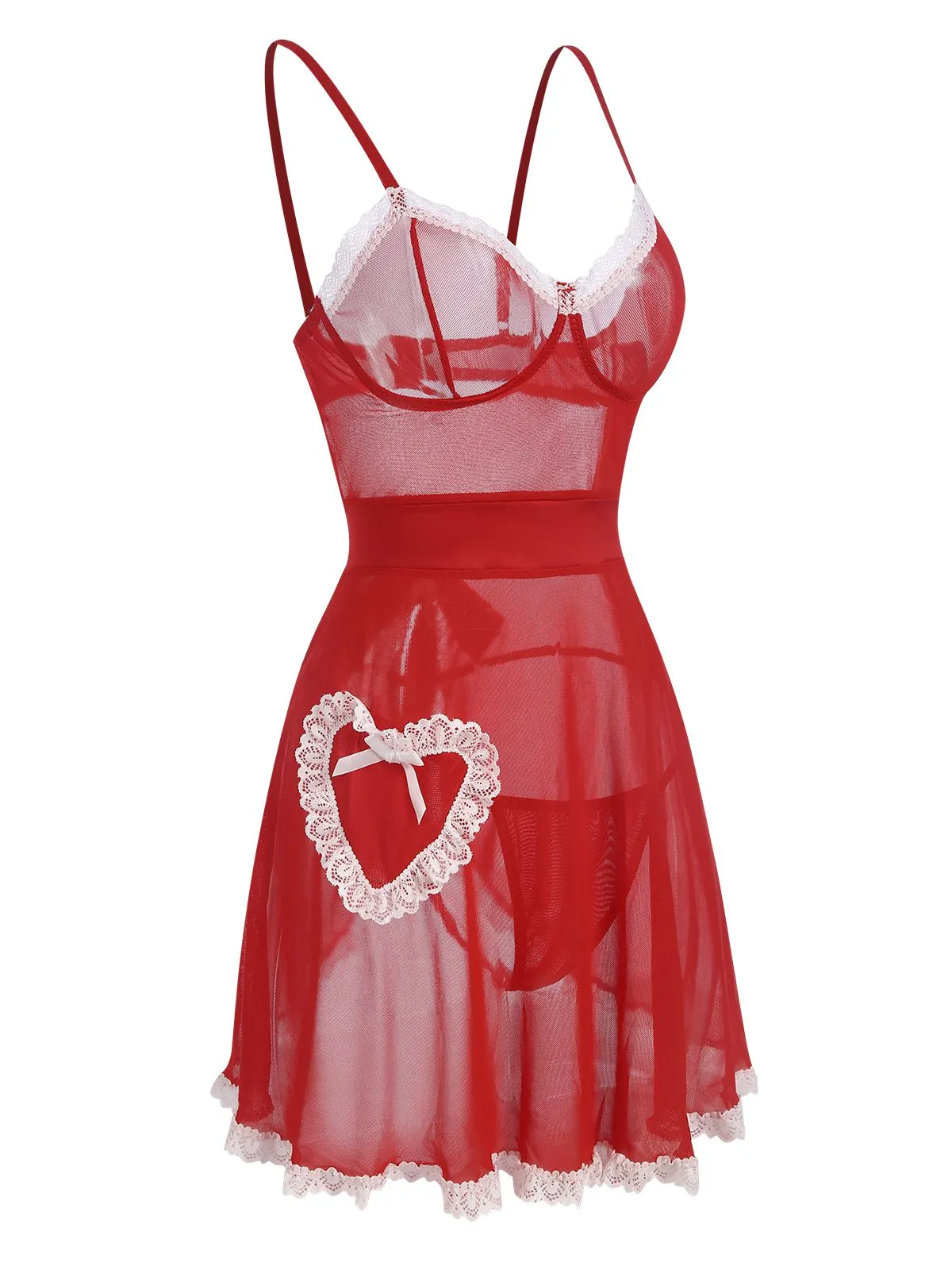 Red 1970s Sheer Lace-Up Nightgown sold by Retro Stage product image thumbnail 3